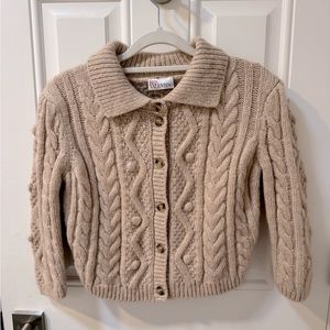 New Red Valentino Faux Wolf Fur Collar Cropped Cardigan